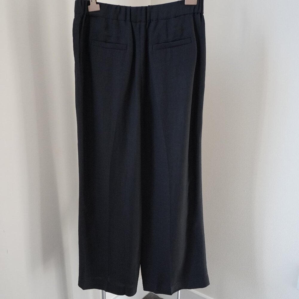 Brunello Cucinelli Black Pants Wide Straight Leg Viscose Linen Pull On Size 12 - Picture 5 of 6